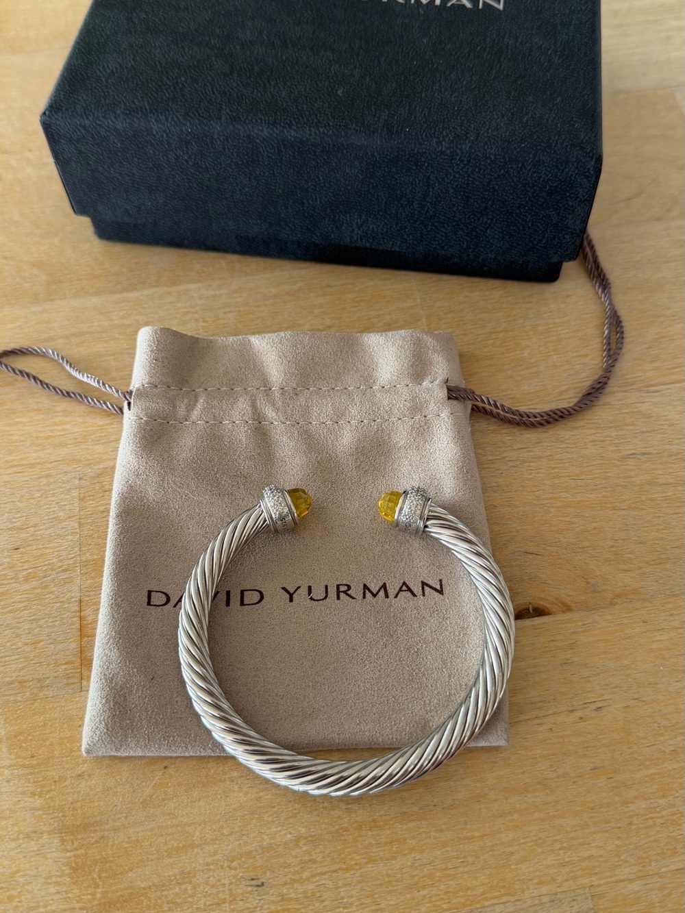 David Yurman Sterling Cable Cuff with Yellow Citrine & Diamond Ends